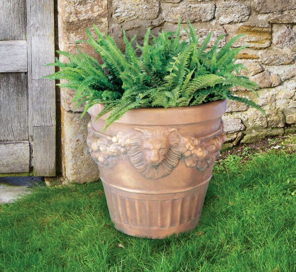 Lion Fresco Planter Head Sculptural Vase Fraught Decorative Roaring
